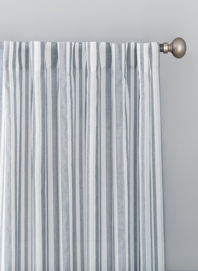 Archaeo Stonewashed Stripe Cotton Back Tab Curtain, 50" x 96", Blue - Image 2